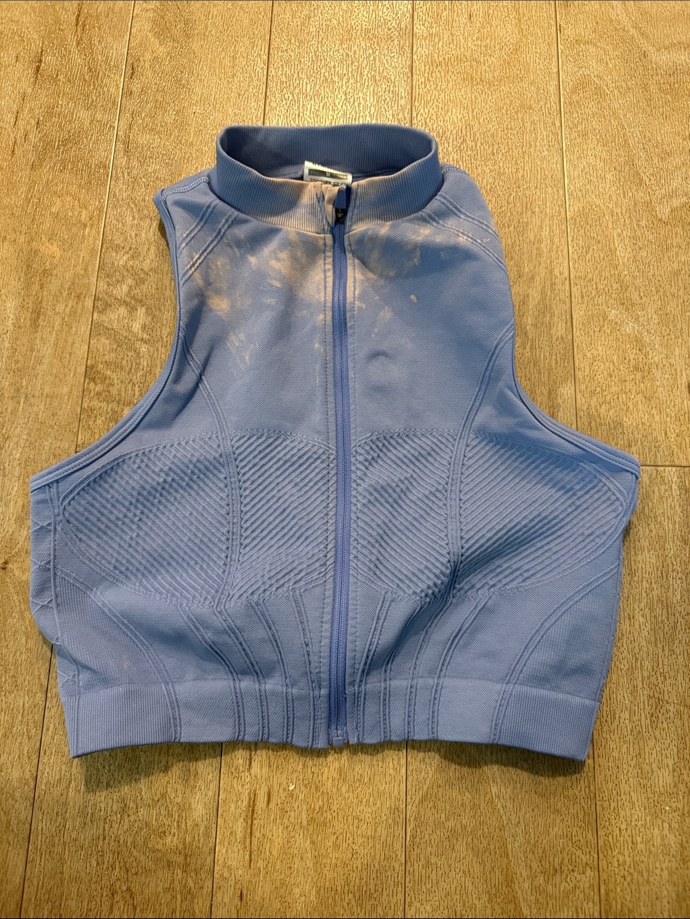 Gymshark Light Blue Zip-Front Sleeveless Crop Bra Top Sz. M